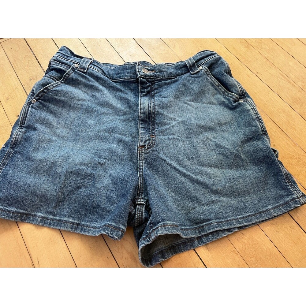 Lee Riveted 90's Denim Carpenter Shorts Medium Wash Blue Women 12 Medium